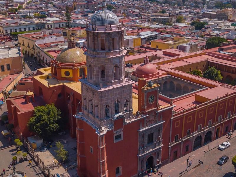 Aerial view of San Juan de los Barrios Cathedral in Mexico near Fiesta Americana