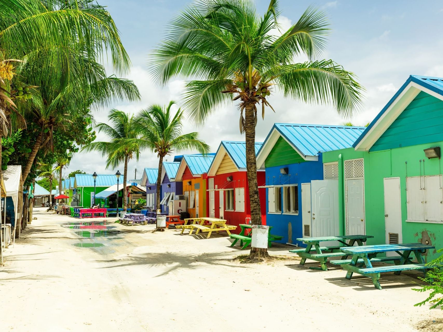 Colorful houses on the beach near Southern Palms Beach Club