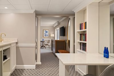 Presidential suite work area & bookshelf at The Madison Hotel