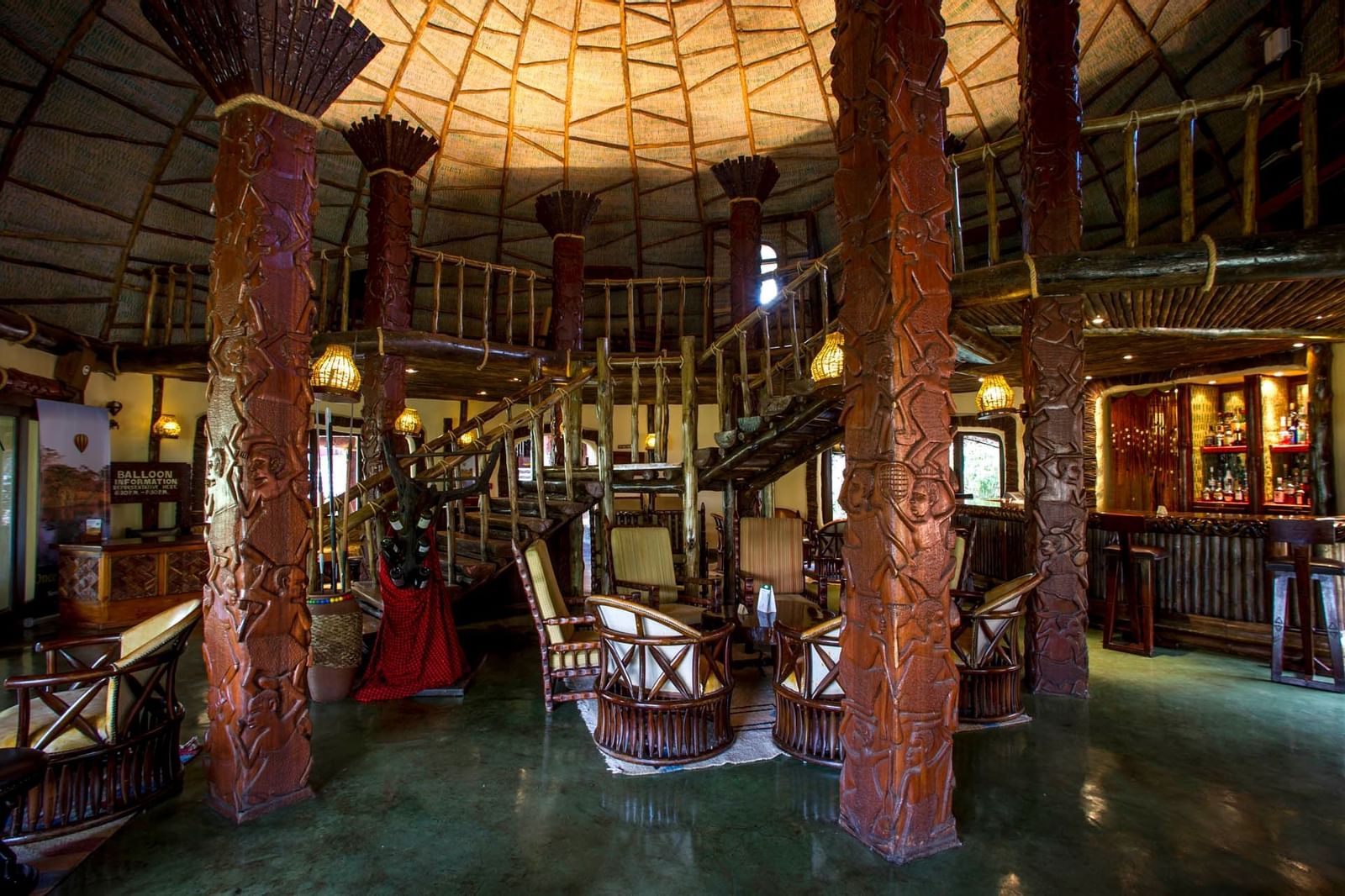 Interior of a dining area at Serengeti Serena Safari Lodge
