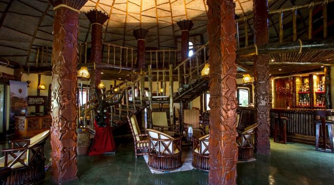Interior of a dining area at Serengeti Serena Safari Lodge