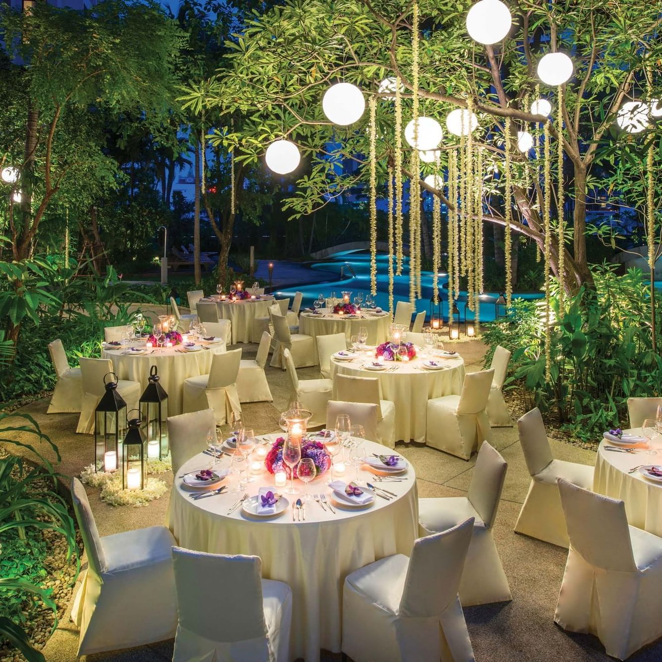 Banquet table set up outdoor at Chatrium Residence Sathon