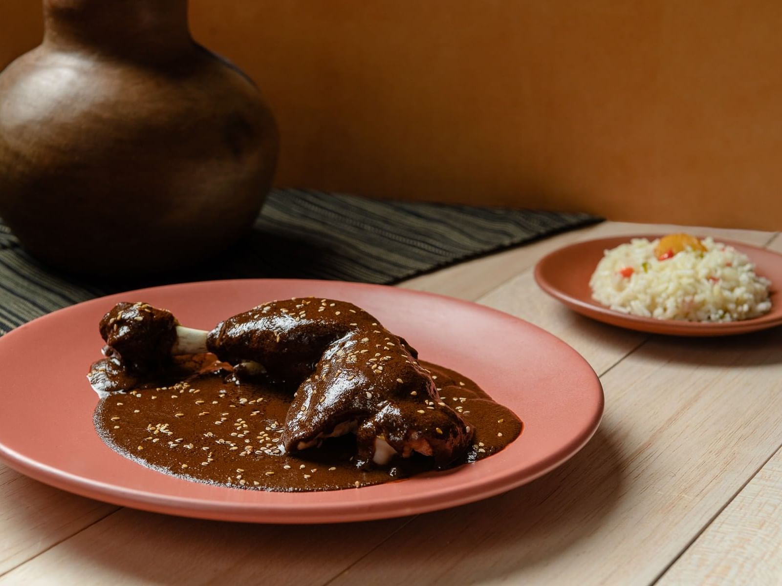 Festival del mole poblano & chicken dish served at Gamma Hotels