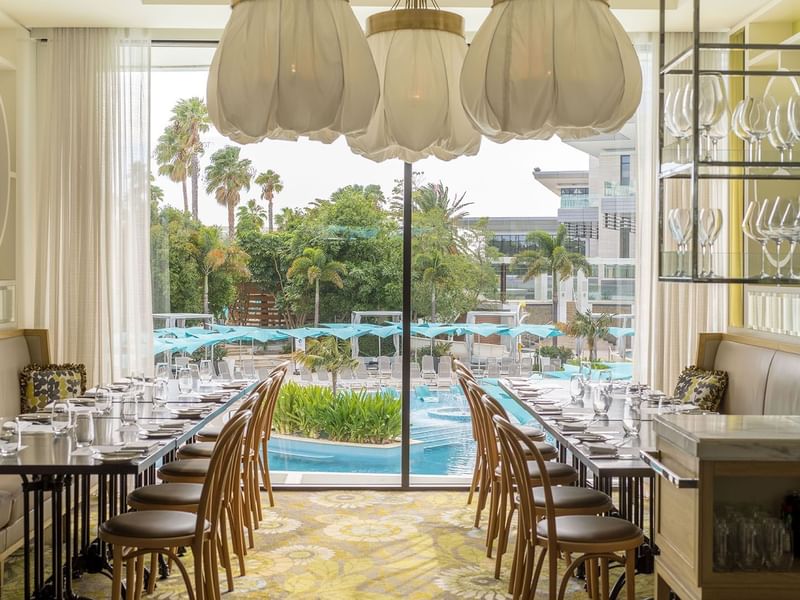 Dining room with tables set for meals in Bistro Guillaume at Crown Metropol Perth