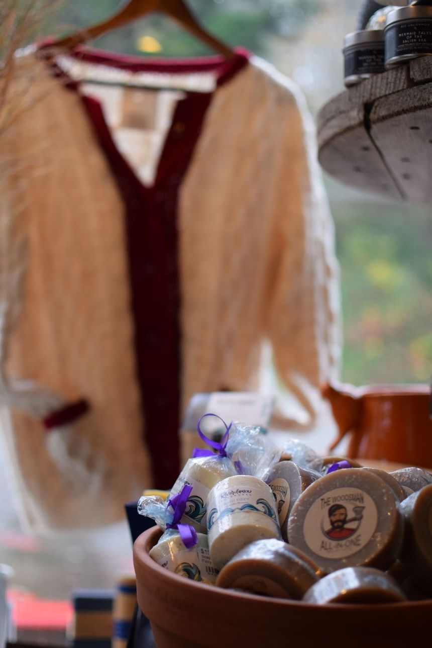 Close-up of products for sale at Alderbrook Resort & Spa