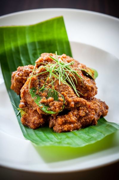 Close-up of Beef rendang served in White Rose Café at York Hotel Singapore