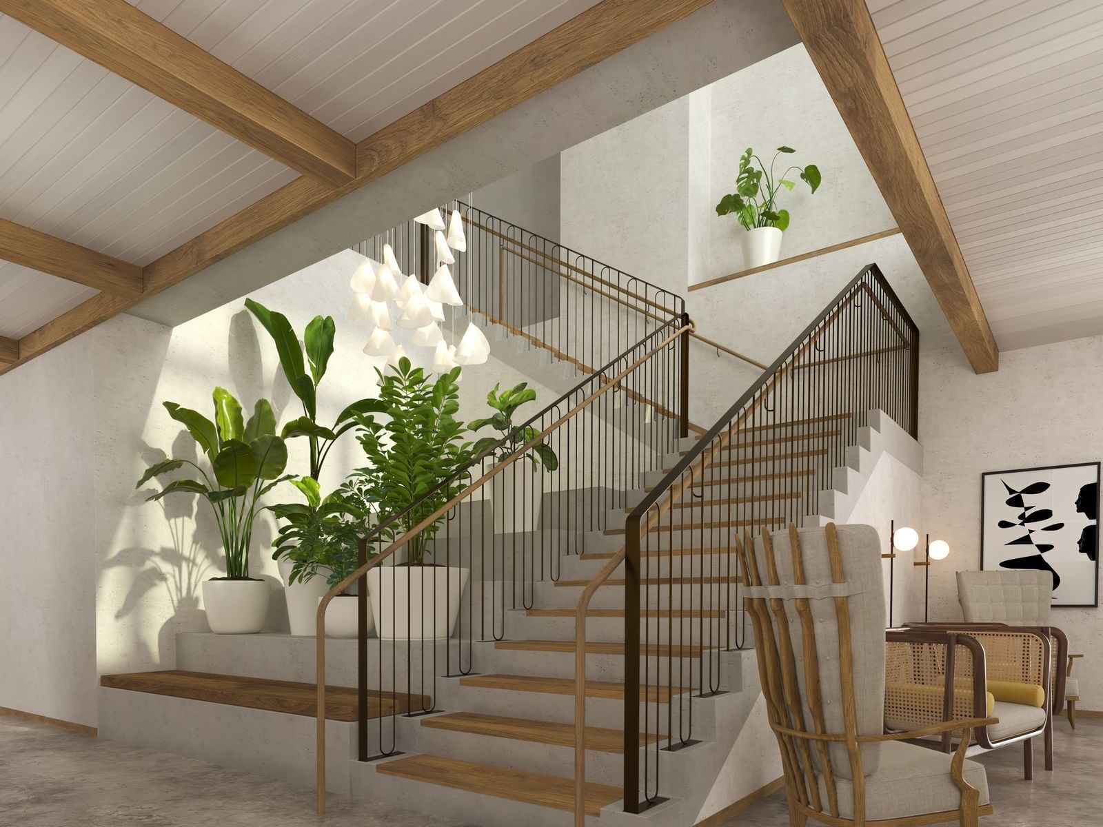 Stairs near the lobby at The Rockaway Hotel