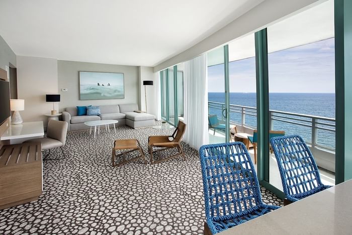 Lounge area of Ocean Front Corner Suite at The Diplomat Resort