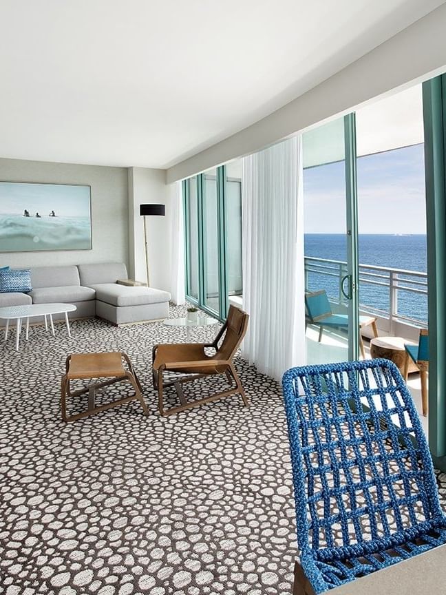 Living area of the Ocean View suite at The Diplomat Resort