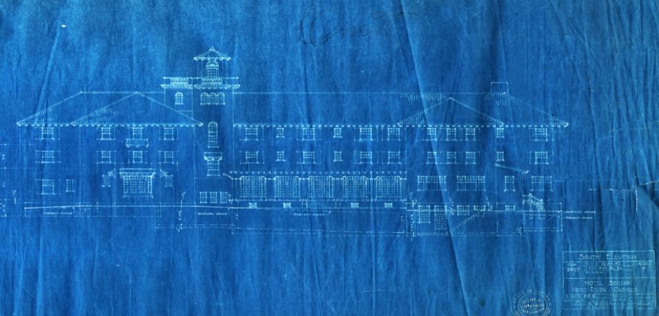 Here's a 1920 blueprint of the south elevation of the Benson Hotel, which we now know as the Columbia Gorge Hotel.