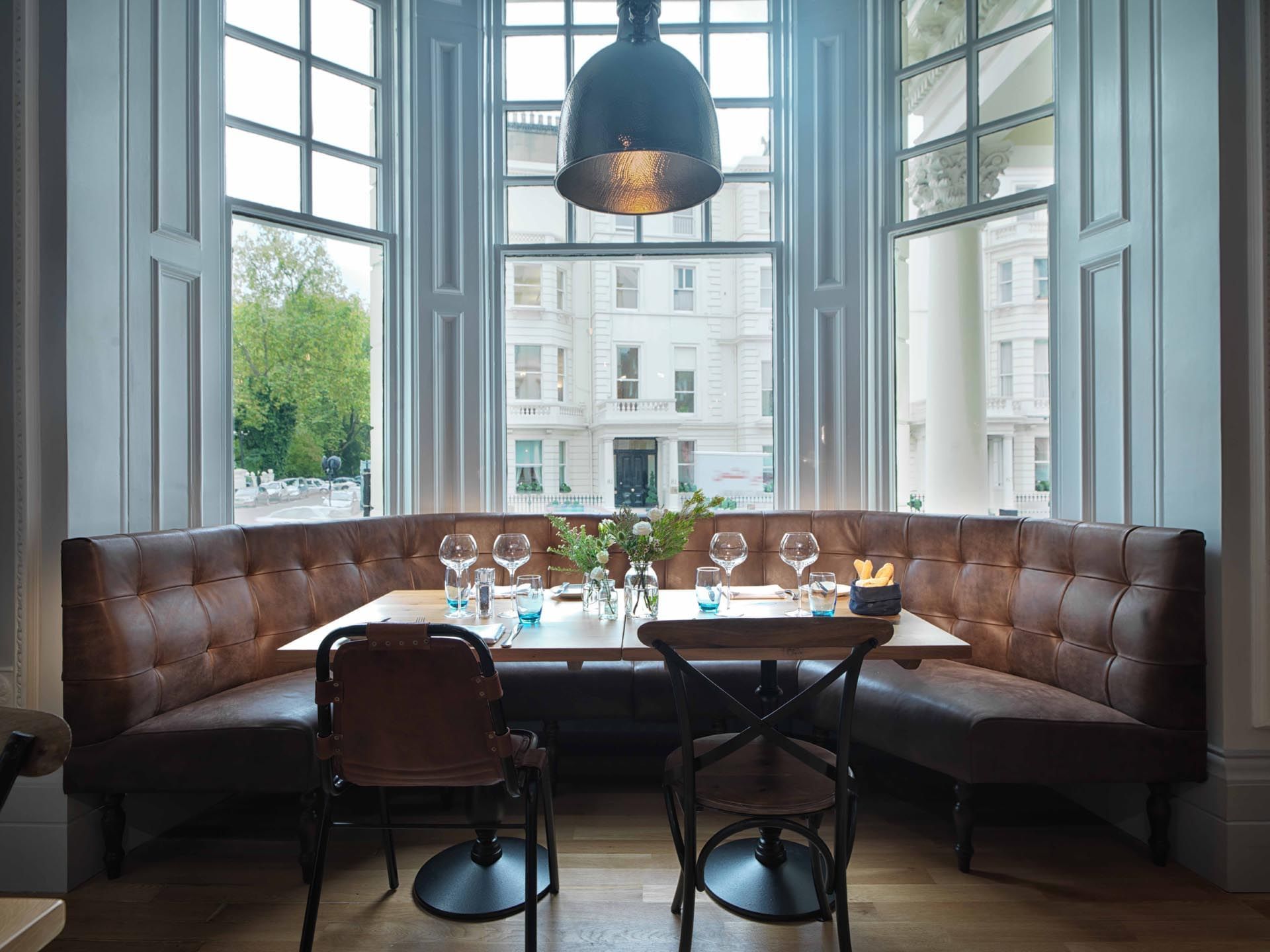 View of table with glasses at Scoff & Banter