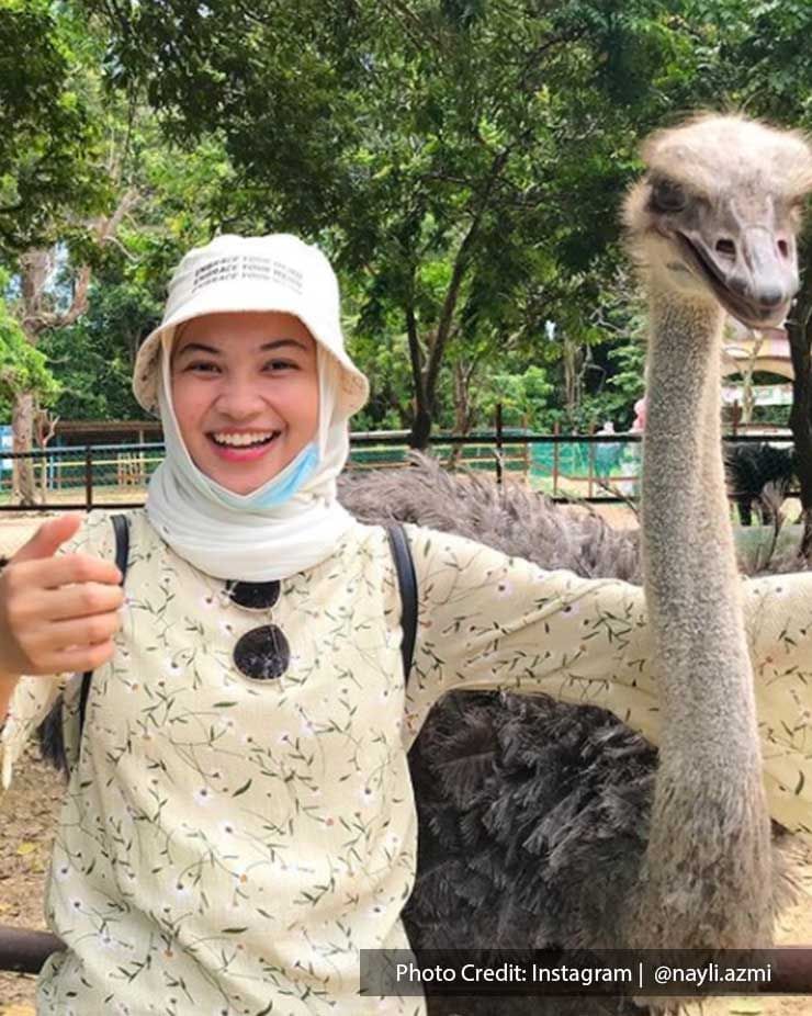 Woman posing with ostrich in PD Ostrich Show Farm - Lexis Hibiscus
