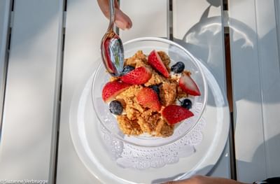 Close-up of a cereal bowl served at Amsterdam Manor Resort