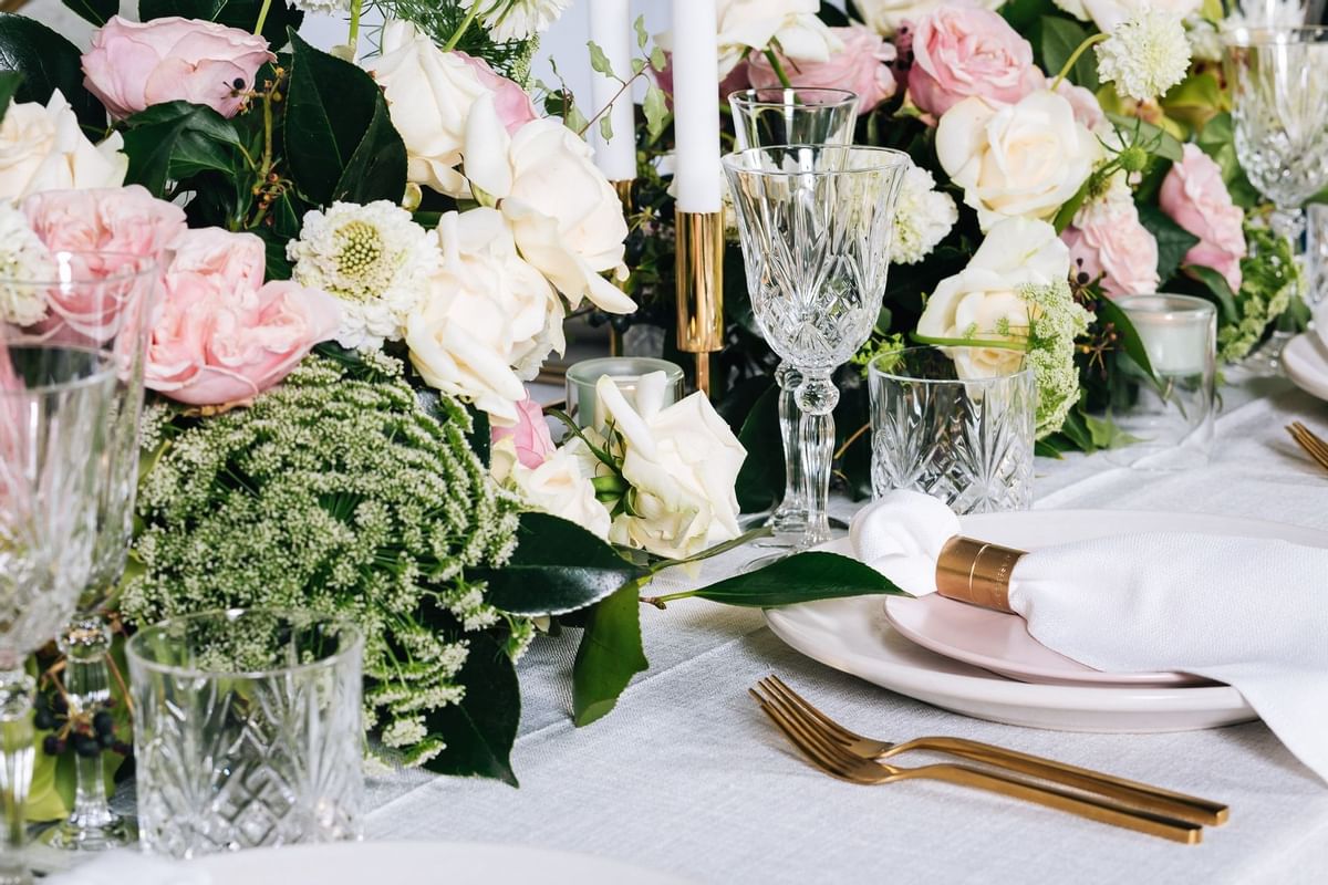Close-up of a flower décor on a table at Crown Towers Sydney