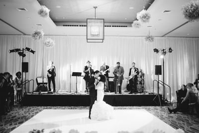 Portrait on dance floor in a ballroom at Luxe Sunset Boulevard