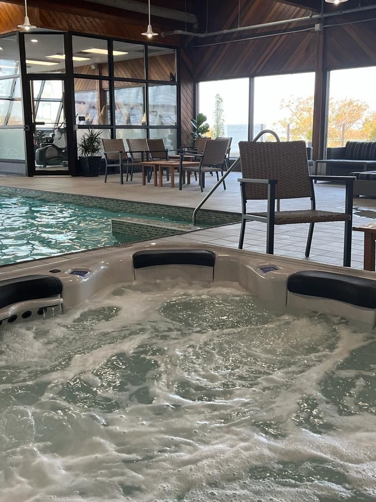 The bubbling hot tub next to the pool at the Atlantica Hotel Halifax in Nova Scotia.