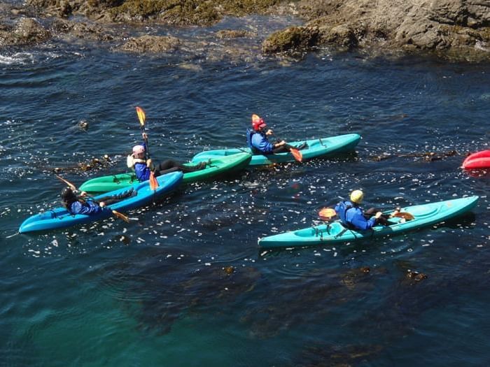 4 people rafting in Kayak Mendocino near Heritage House Resort
