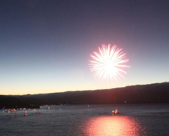 Landscape view of fireworks lighting up the sky near Catalina Island Company