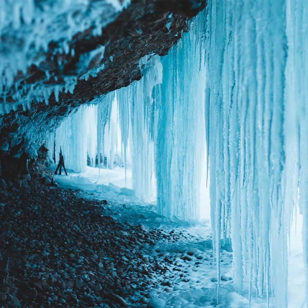 Icicles on the ceiling in an ice cave near Falkensteiner Hotels