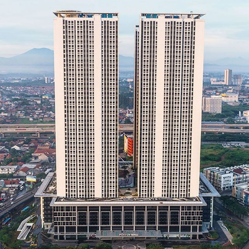 Panoramic view of the hotel building and the city at LK Cikarang Hotel & Residences