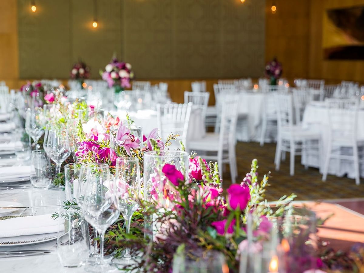 Close-up on the floral table set-up at Crown Hotel Perth Spa
