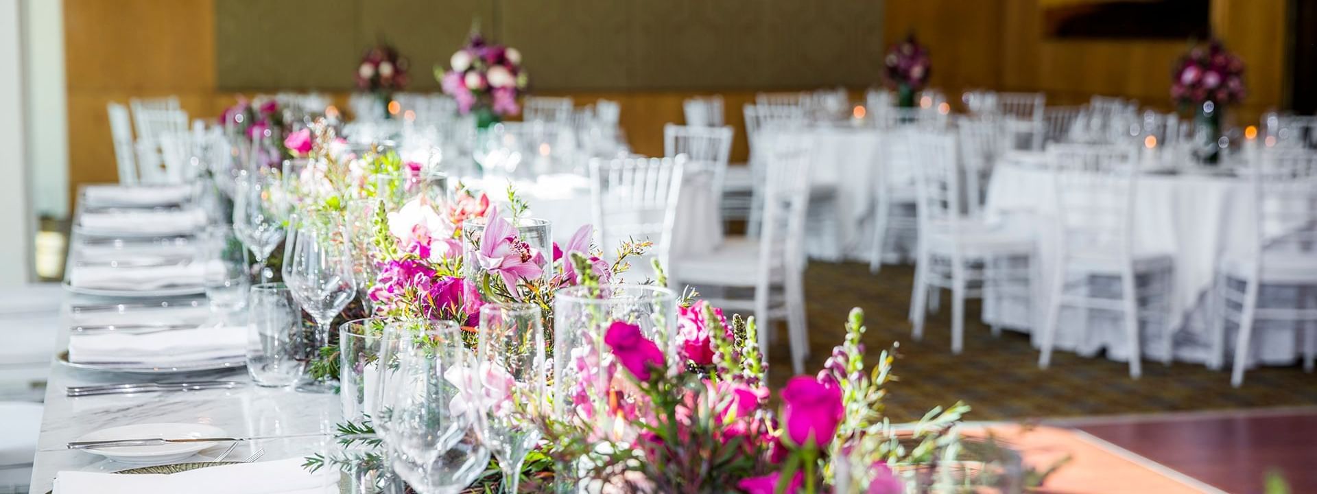 Close-up on the floral table set-up at Crown Hotel Perth Spa