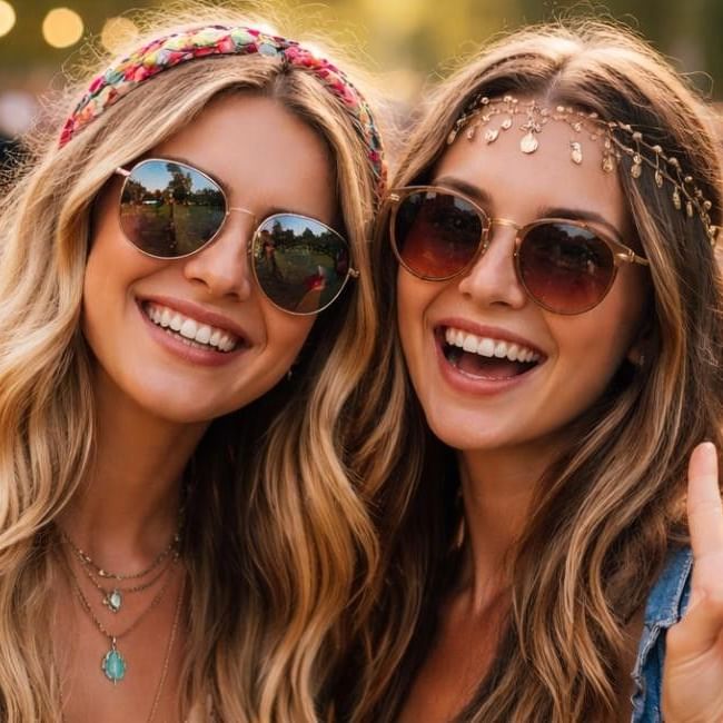 Girls smiling happy at Guilfest festival in Surrey