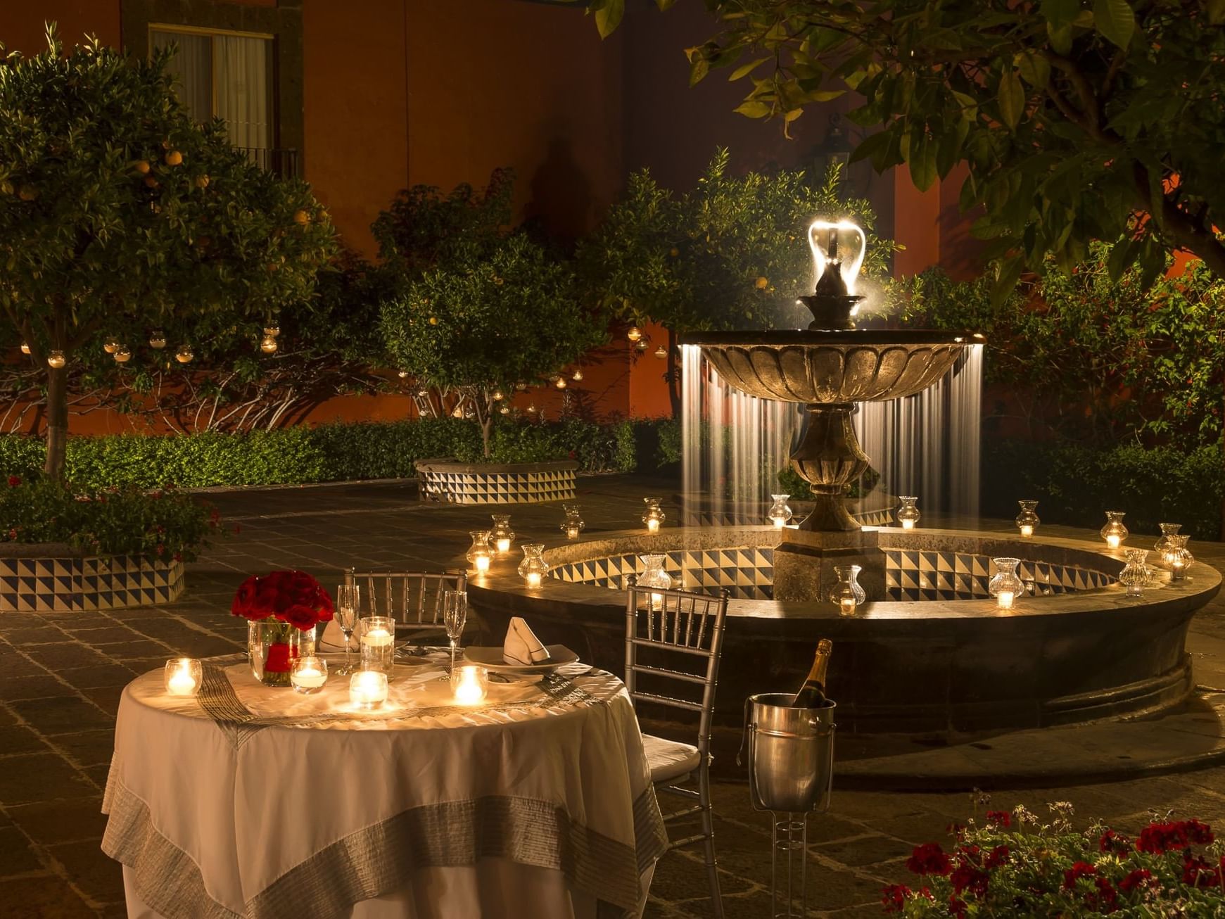 Romantic candlelight dinner in outdoors at La Colección Resort
