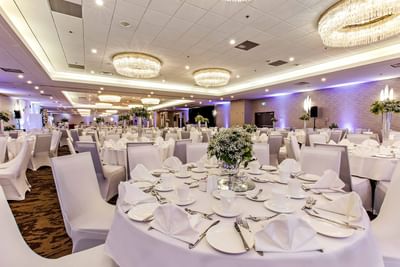 wedding tables in ballroom