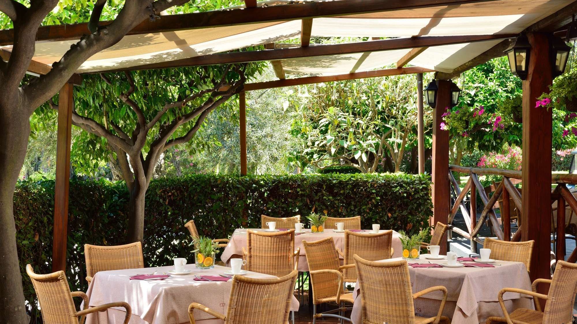 Restaurant within an ancient villa with an elegant patio