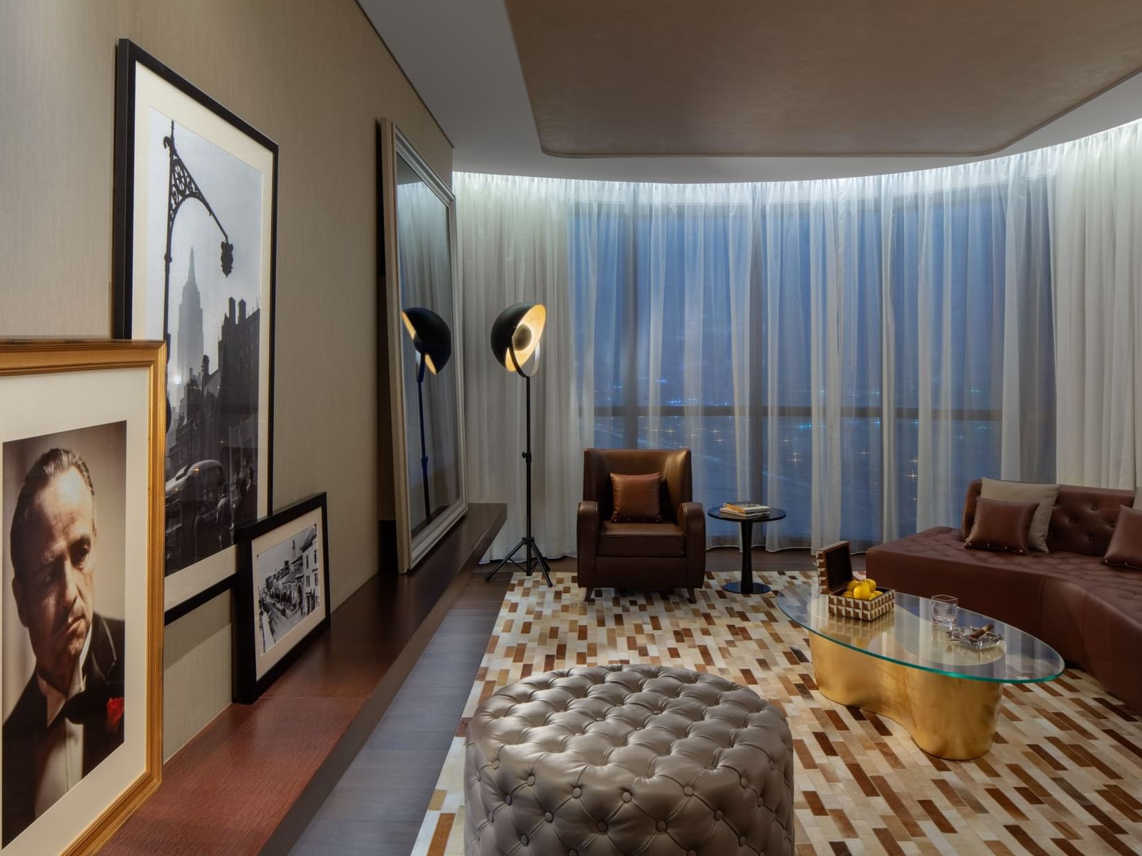 Living area of Don Corleone Suite at Paramount Hotel Dubai