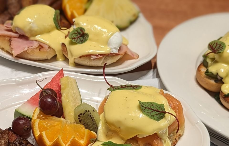 Eggs benedict dishes served at Commodore Restaurant & Café