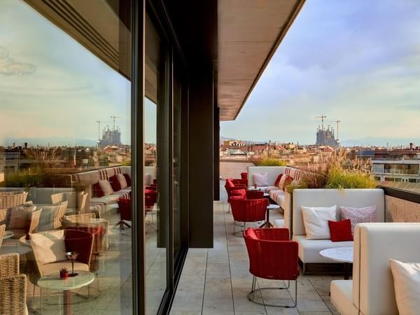 Rooftop lounge area overlooking the City at Almanac Barcelona
