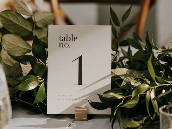 Wedding dining table number tag at Alderbrook Resort & Spa