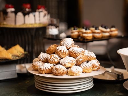 Pastry delights on display at Al Firdous Restaurant, Saja by Warwick Madinah.