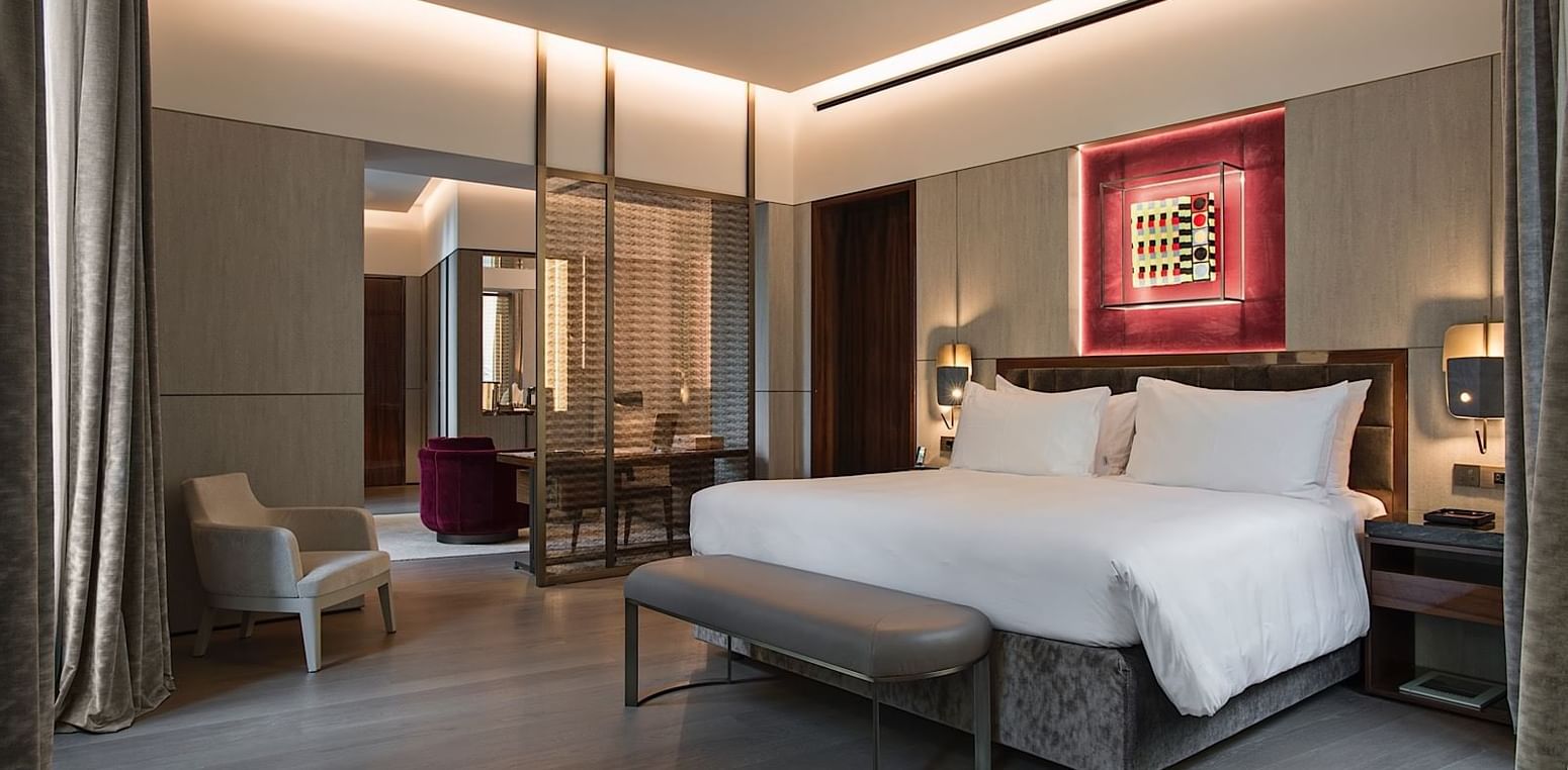 Bedroom interior view in Corner Suite 1 at Fendi Private Suites
