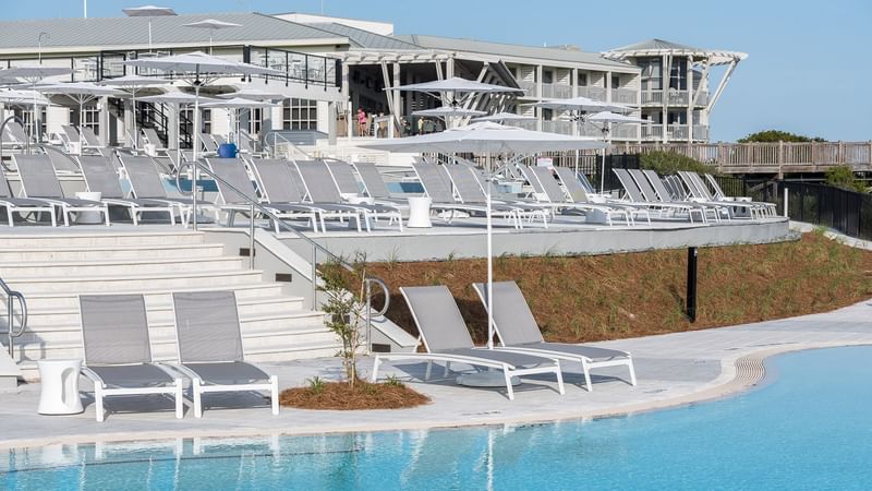 A row of deck chairs in a outdoor pool at WaterColor Inn