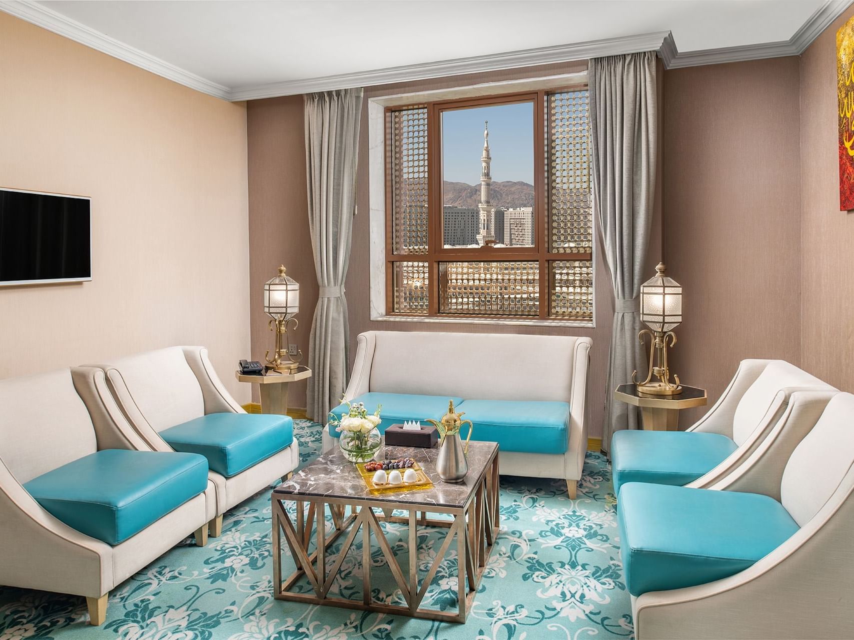 Living area with Haram view in Junior Suite at Elaf Al Taqwa