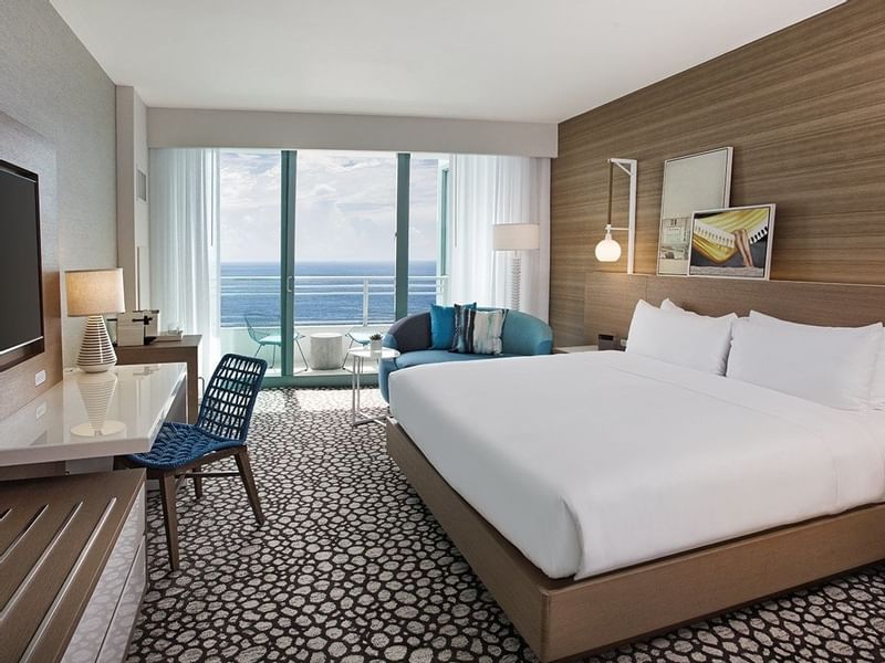 TV & king bed in Oceanfront View of Diplomat Resort