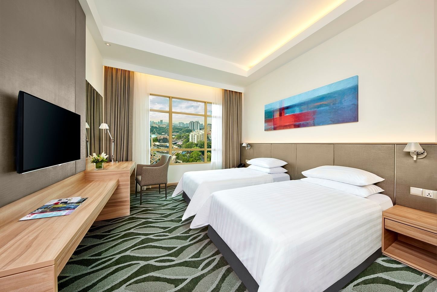 Twin beds in Deluxe Plus Park Twin Room at Sunway Lagoon Hotel