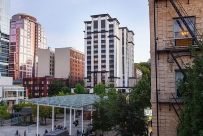 Exterior view of Paramount Hotel Portland & surrounding buildings