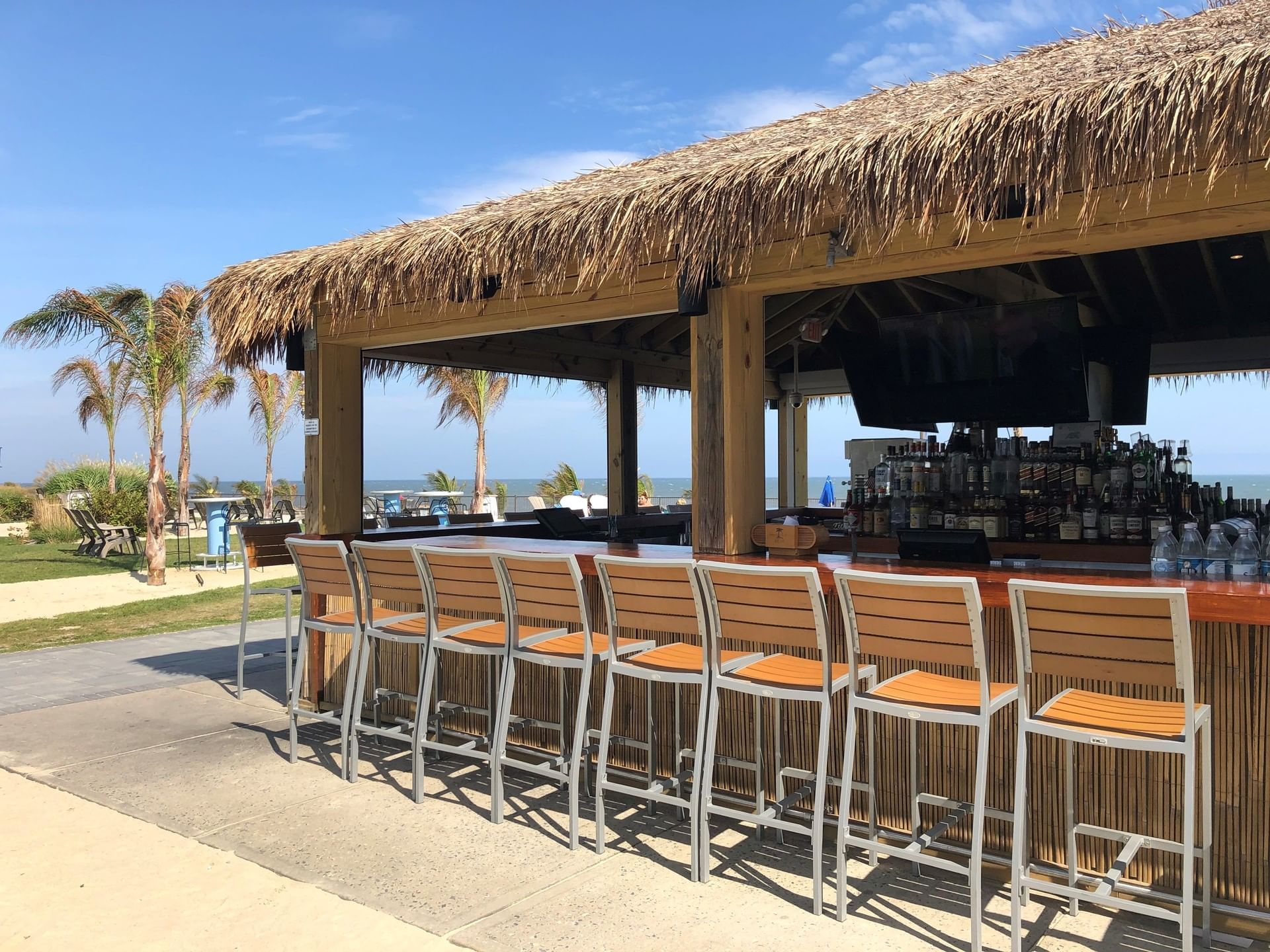 Open-air bar counter of Tiki Bar at Ocean Place
