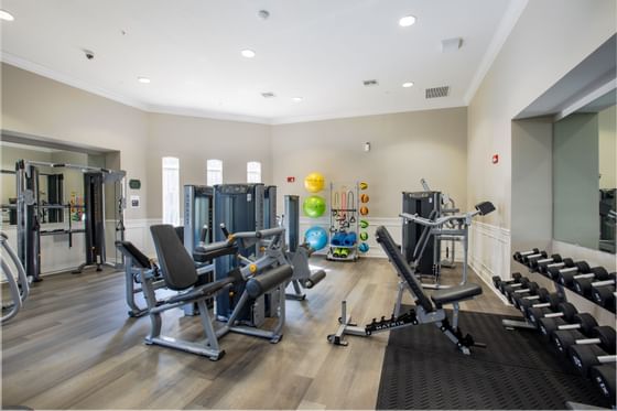 exercise equipment in a gym