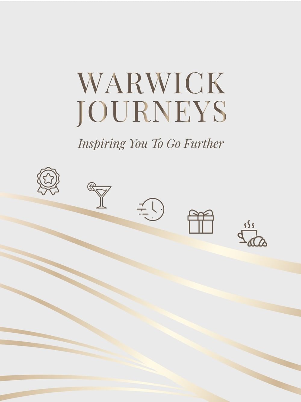Warwick Journeys logo by gold wavy lines under reward icons on a grey background used at The Naviti Resort - Fiji
