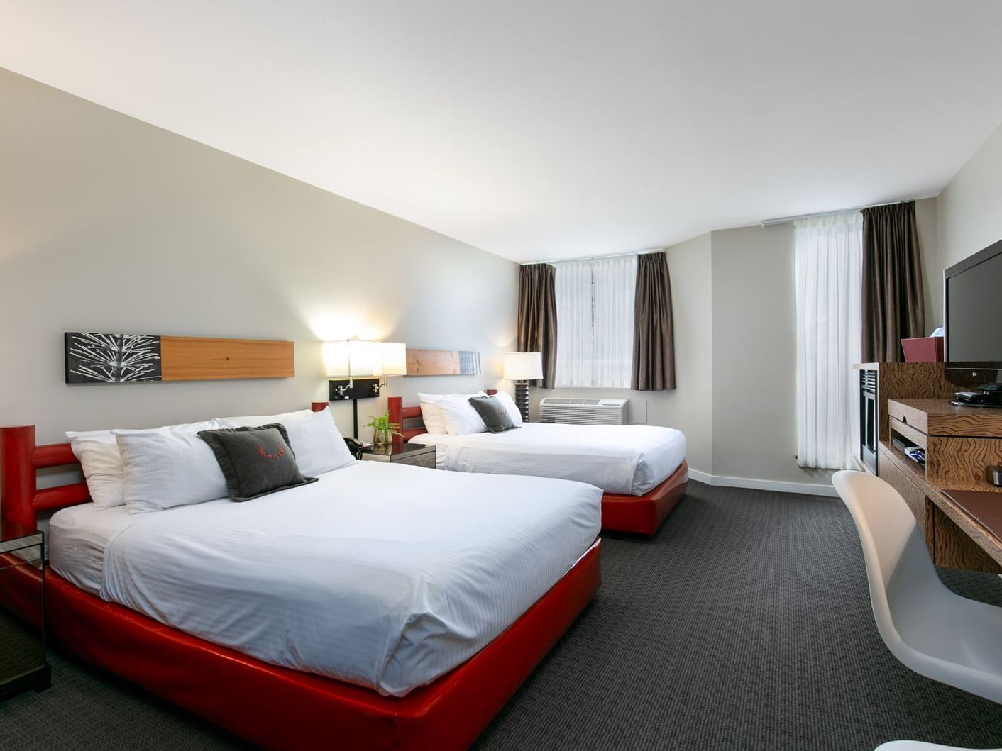 Hotel room with two beds.