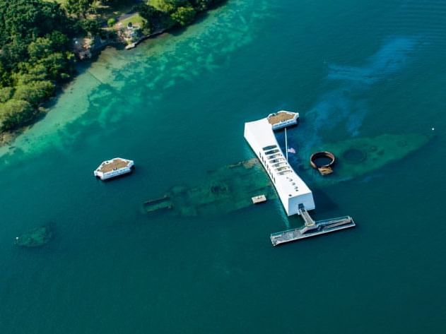 Aerial view of the Pearl Harbor near Waikiki Resort Hotel