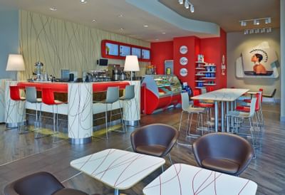 chairs and tables inside a restaurant