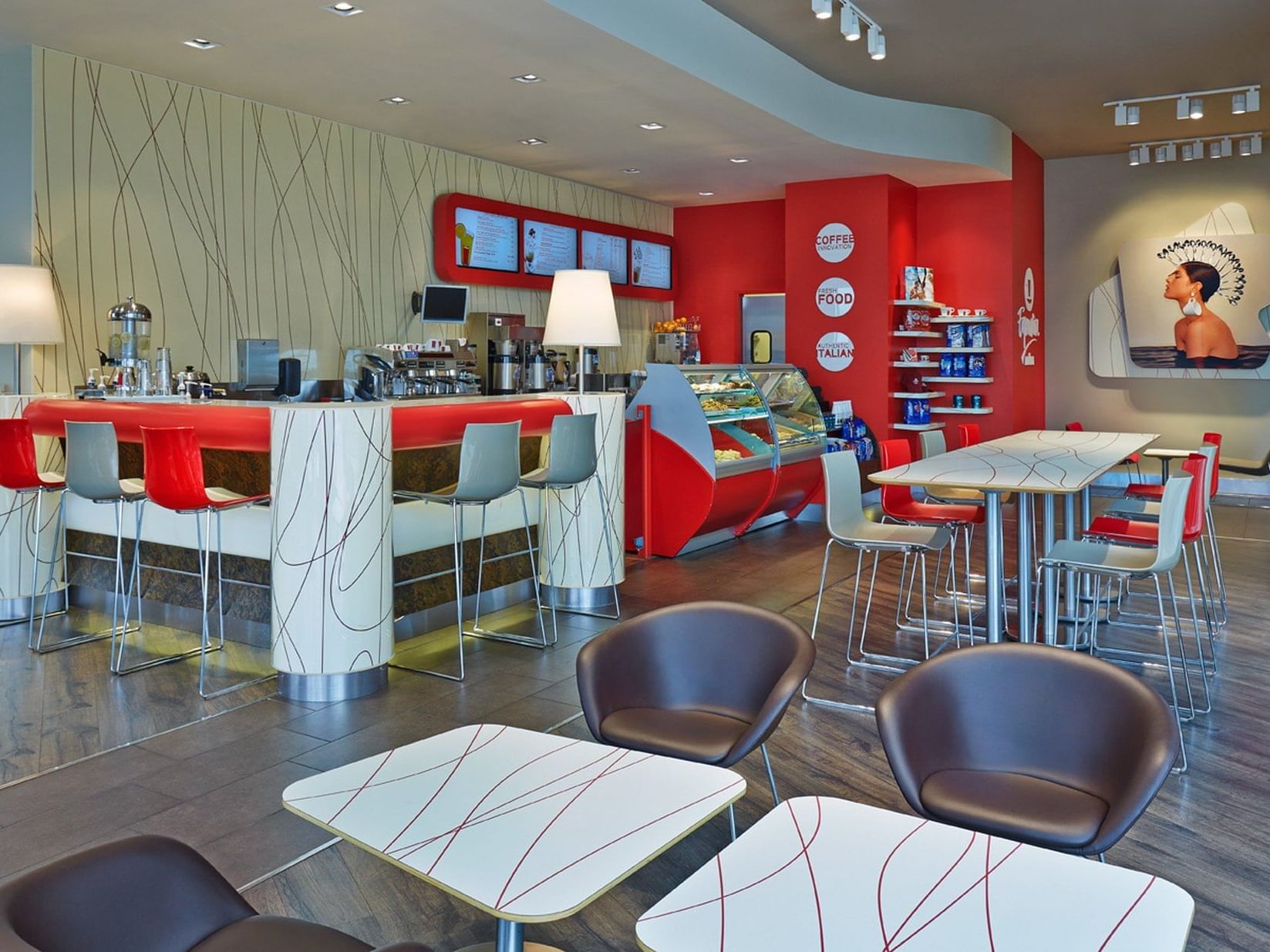 chairs and tables in a dining area