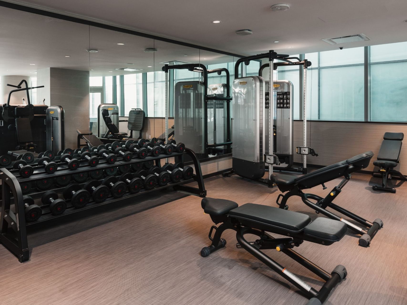 Equipment in the fitness center at Paradox Phuket Resort