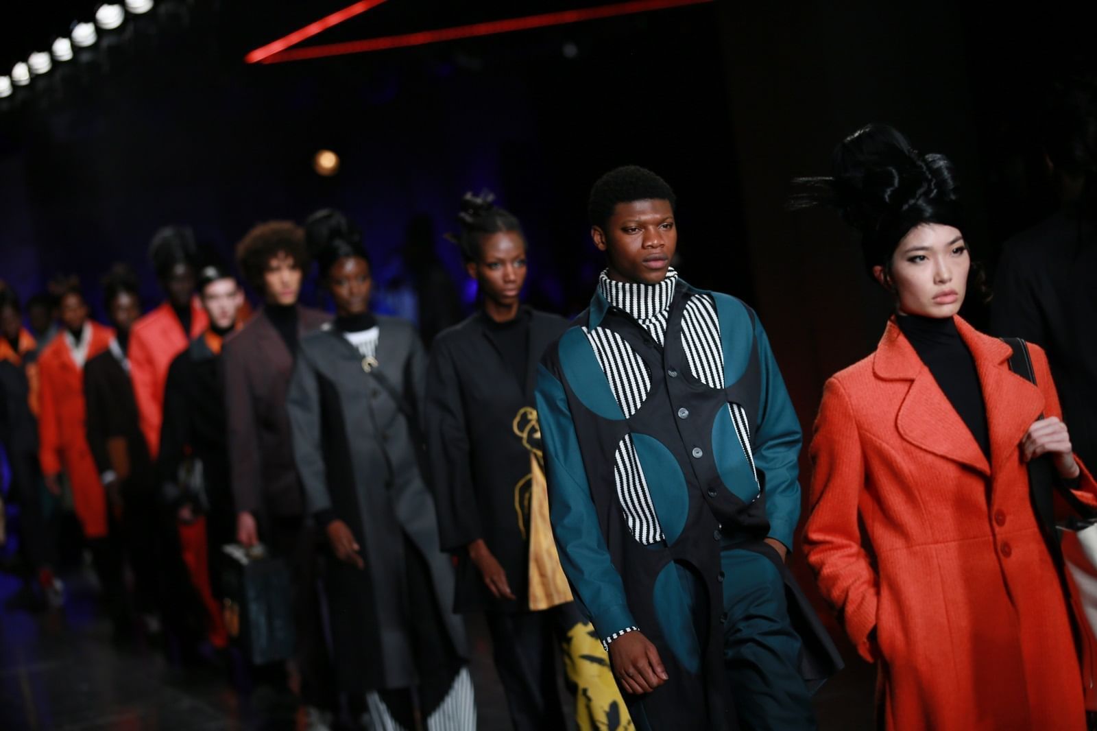 Models with colorful clothing in London Fashion week 2022 at The Londoner Hotel
